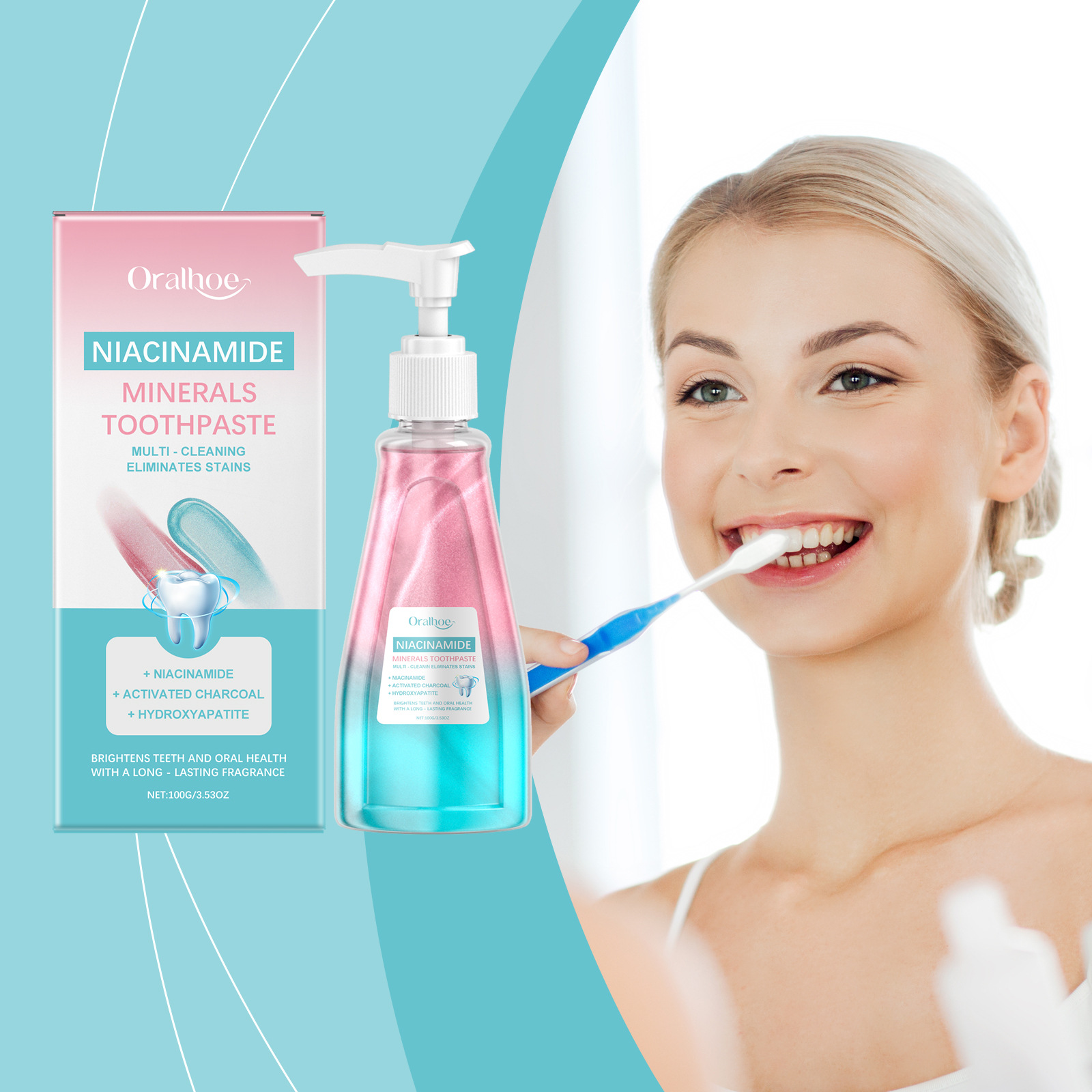 Teeth Whitening Charcoal - Oralhoe Niacinamide Press Pump Toothpaste Activated